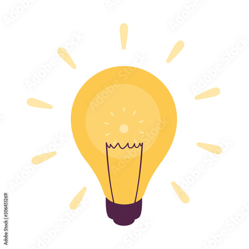 light bulb on in white background