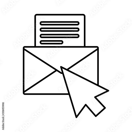 envelope closed with paper sheet on white background