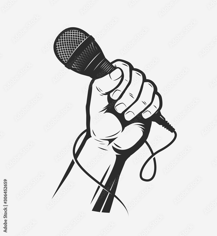 Microphone in hand. Song, karaoke vector illustration vector de Stock |  Adobe Stock