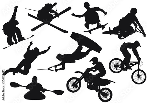 Vector silhouettes of various extreme sports.
