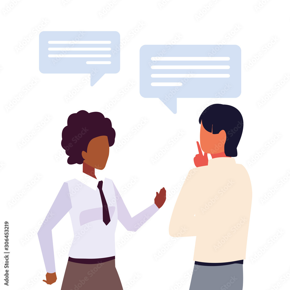 business couple with speech bubble on white background business couple with speech bubble on white background
