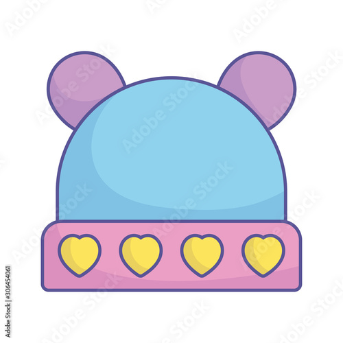 baby shower warm hat with hearts and ears icon