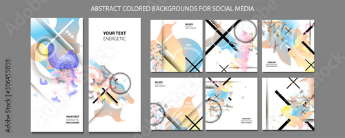 Abstract social media template art background. Futuristic vector illustration with circles on flat colored