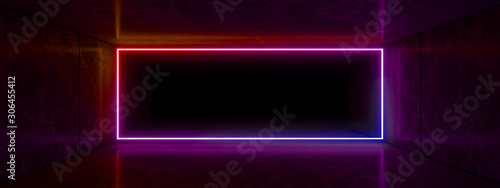 Colored neon lamps in a dark tunnel. 3d rendering image.