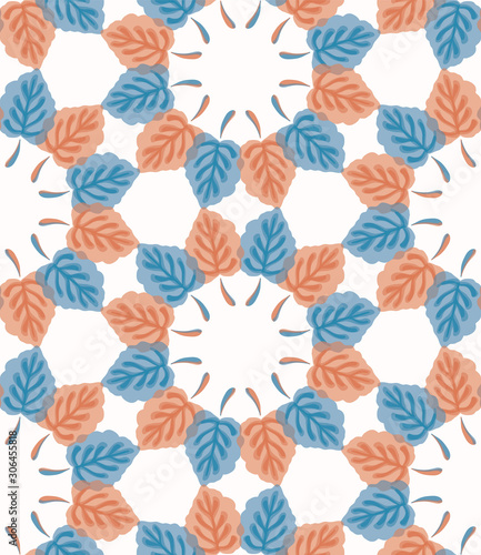 Floral Leaf Motif Watercolor Background. Seamless Vector Pattern Pastel on Wh...