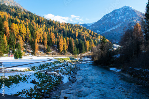Italy, Trentino, Val di Fassa - 10 november 2019 - The Fassa valley in the autumn is beautiful