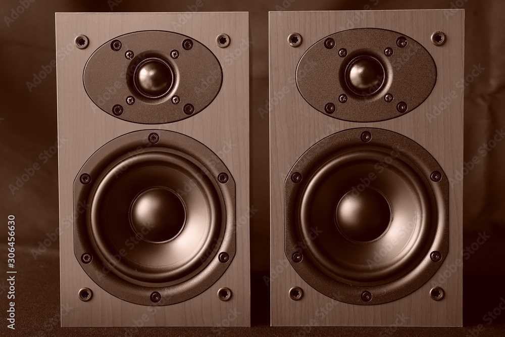 ステレオ　スピーカー　木目調　黒背景　黒バック　セピア