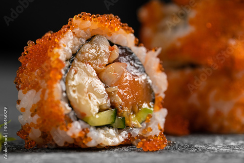 Sushi roll on dark background. asian food