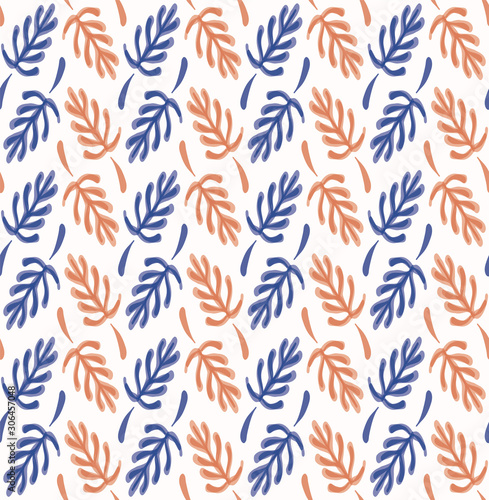 Floral Fern Leaf Motif Watercolor Background. Seamless Vector Pattern Pastel ...