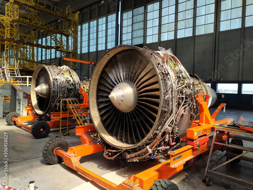 CFM56 Engines waiting in t he hangar to be repaired