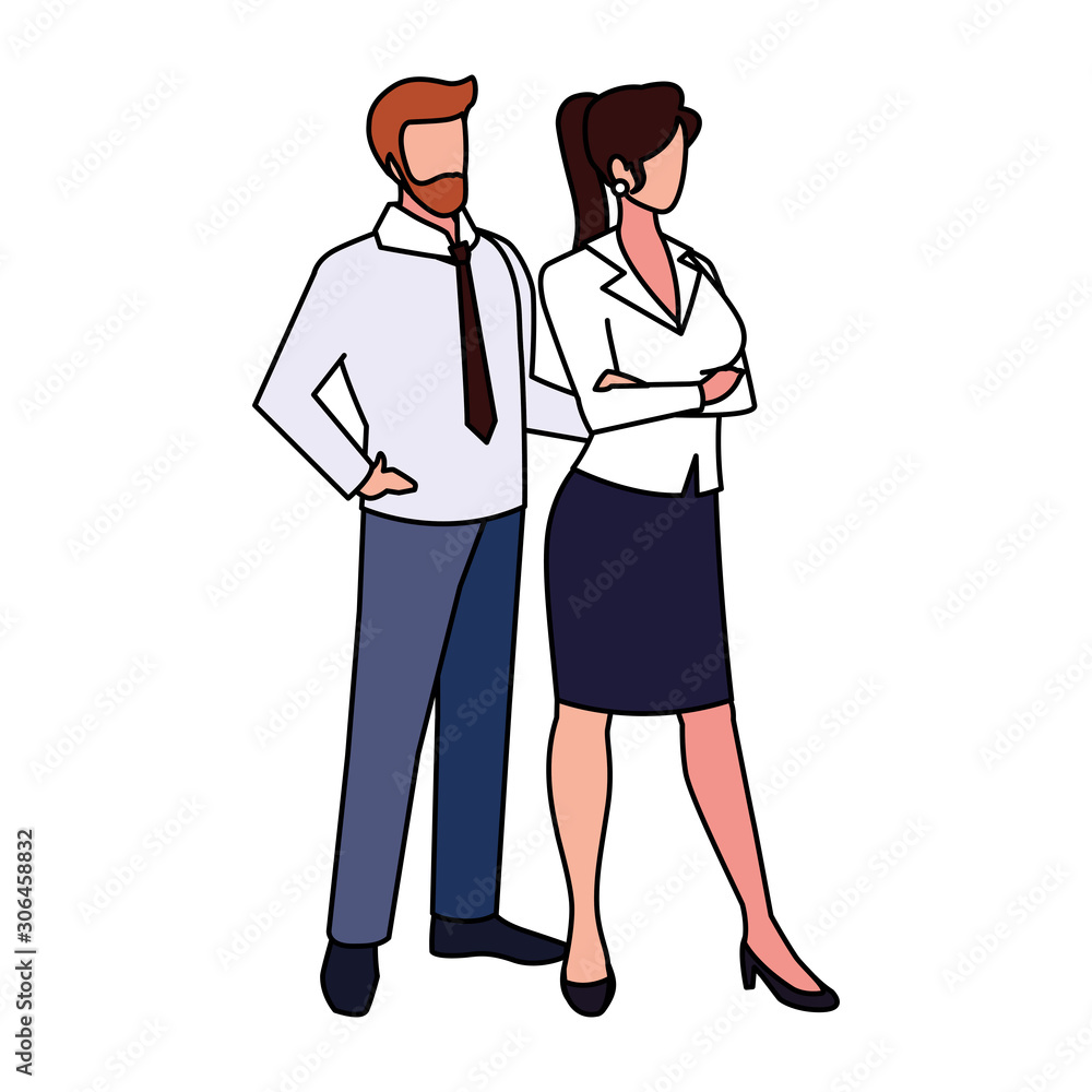 business couple standing on white background