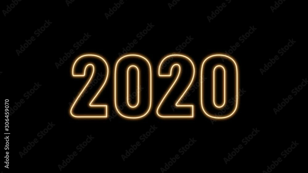 Happy New Year 2020 text design with gold light blinking on black background, new year concept design Happy New Year 2020 text design with gold light blinking on black background, new year concept design