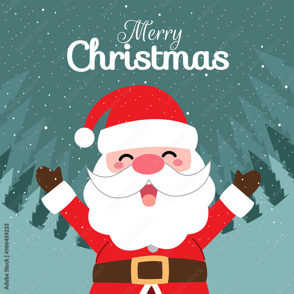 Merry Christmas with Cute Kawaii Hand Drawn Santa Claus With Smiling And  Funny Face. Cartoon. Vector. Character. Illustration. Flat Design.  Background. Greeting. Invitation. Postcard. Banner. EPS 10 vector de Stock  | Adobe Stock