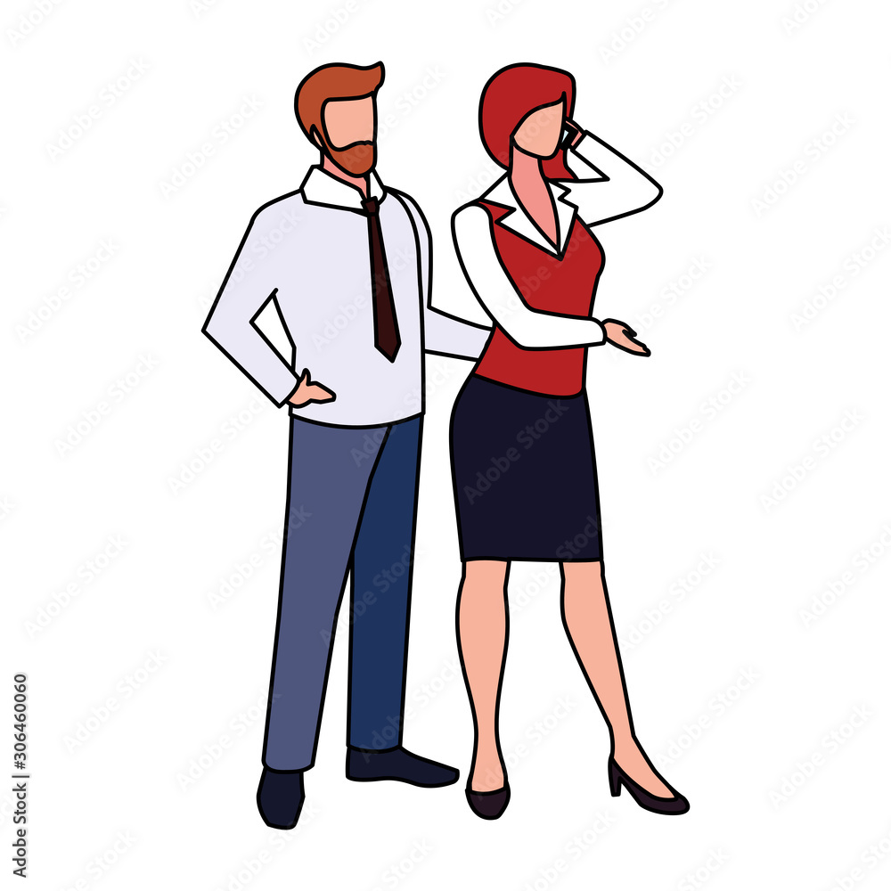 business couple standing on white background