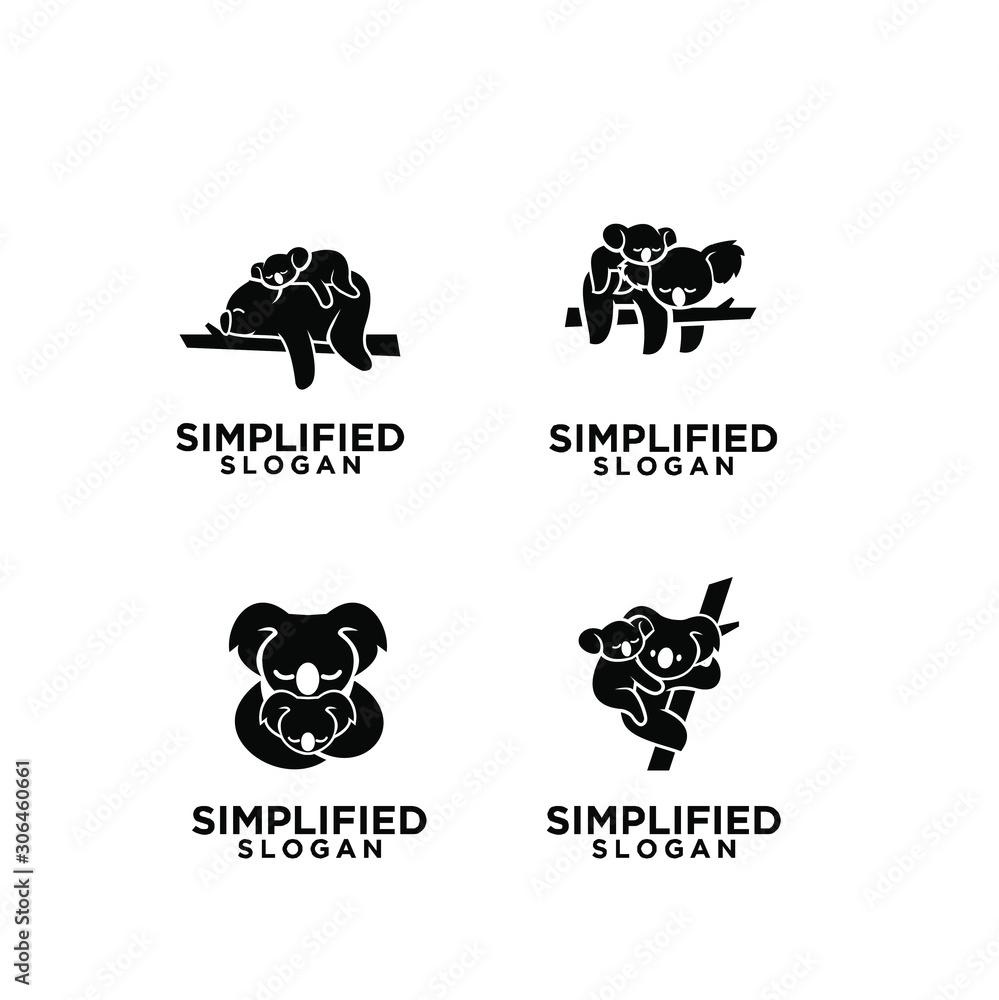 Ταπετσαρία set of mom and kid koala black logo icon design vector