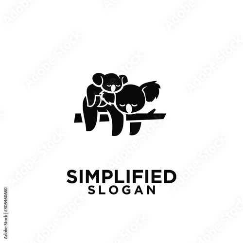mom and kid koala black logo icon design vector