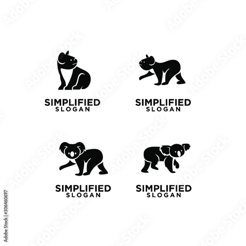 set of mom and kid koala black logo icon design vector