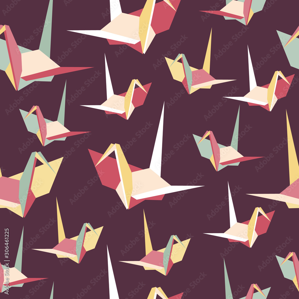 Origami crane, seamless pattern, vector illustration
