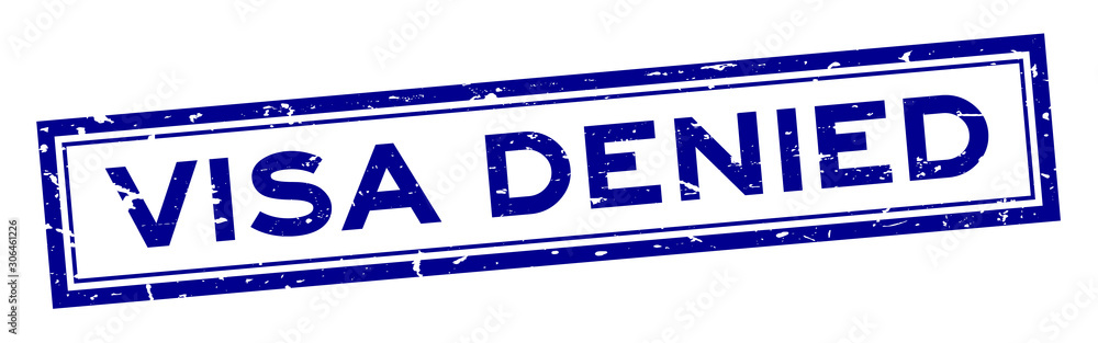 Grunge blue visa denied word rubber seal stamp on white background ...