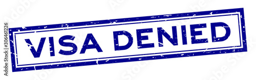 Grunge blue visa denied word rubber seal stamp on white background