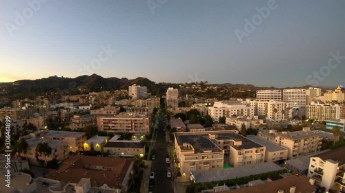 Push towards Hollywood Hills during Los Angeles Sunset above Hollywood 4K photo