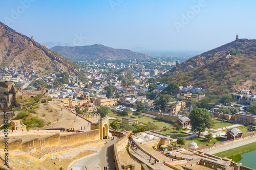 The city of Amer in Rajasthan, India - as seen from the battlements of the Amber Fort.