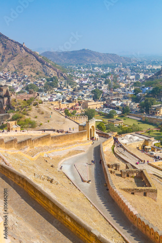 The city of Amer in Rajasthan, India - as seen from the battlements of the Amber Fort.
