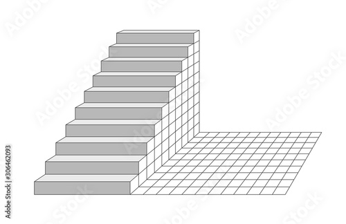 3d stairs drawing isolated on white background