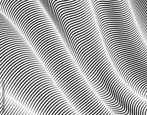 Digital image with a psychedelic stripes Wave design black and white. Optical art background. Texture with wavy  curves lines. Vector illustration