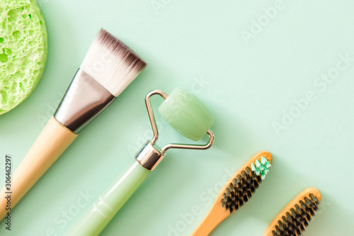 Self care tools green background.