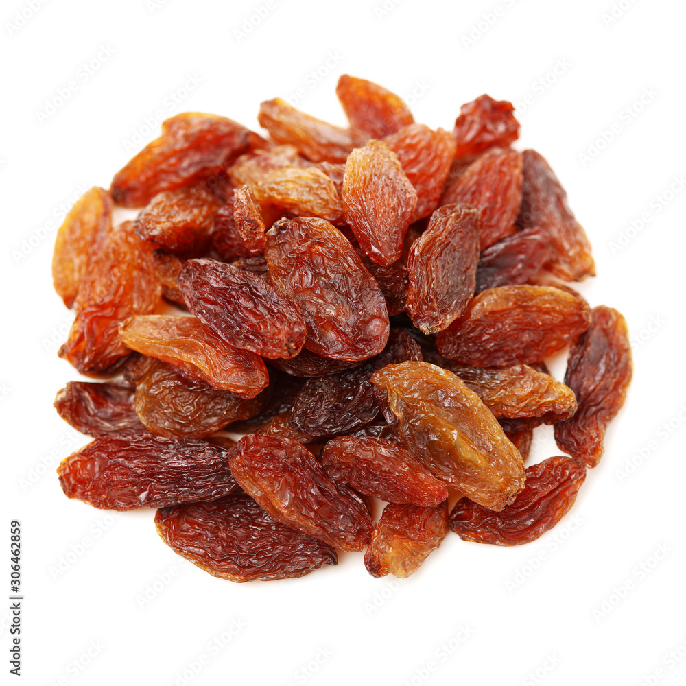 brown raisins on a white background brown raisins on a white background