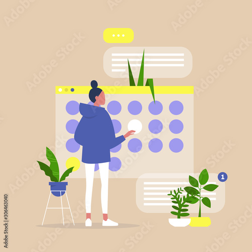 Office life, young female manager planning a project in a digital calendar, Organising working process and deadlines