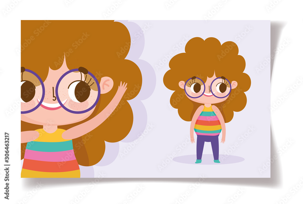 cartoon character animation cute little girl with glasses and curly hair cartoon character animation cute little girl with glasses and curly hair