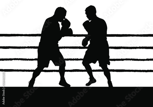 Vector silhouettes of two men boxing.