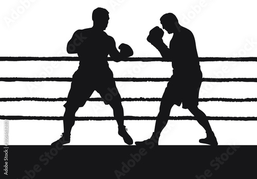 Vector silhouettes of two men boxing.