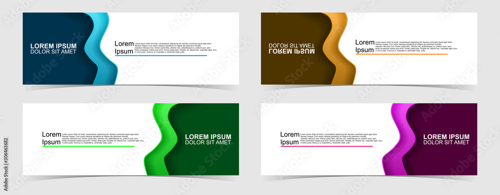 Set of abstract vector banners design. Collection of web banner template. modern template design for web, ads, flyer, poster with 4 different colors on grey background Set of abstract vector banners design. Collection of web banner template. modern template design for web, ads, flyer, poster with 4 different colors on grey background