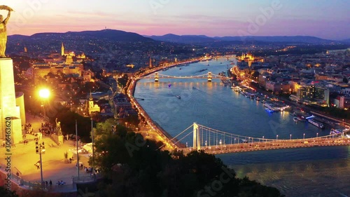 Budapest city panorama at dusk from Gellert Hill