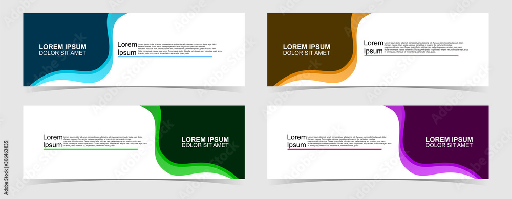 Set of abstract vector banners design. Collection of web banner template. modern template design for web, ads, flyer, poster with 4 different colors on grey background