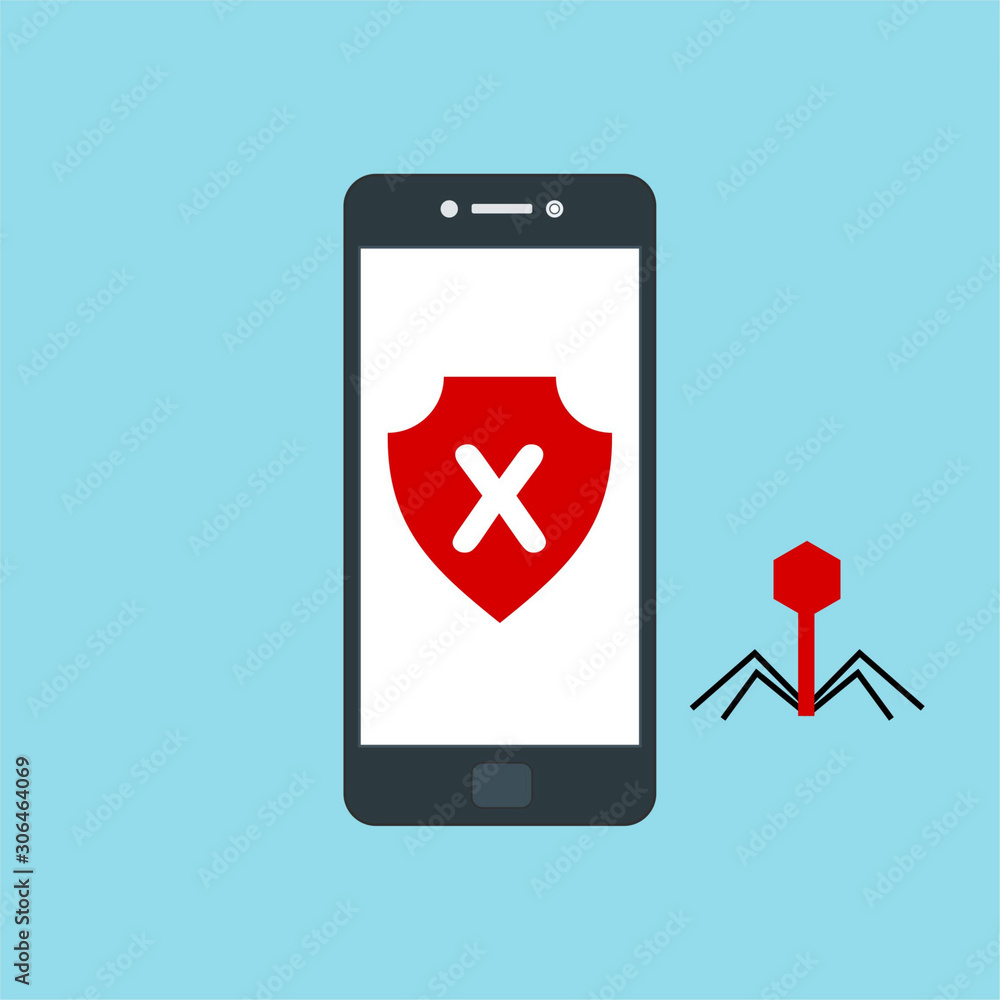 Hacking phishing attack. Flat vector illustration of Virus notification on the smartphone and hack protection system for web banners, web sites, printed materials, etc. Hacking phishing attack. Flat vector illustration of Virus notification on the smartphone and hack protection system for web banners, web sites, printed materials, etc.