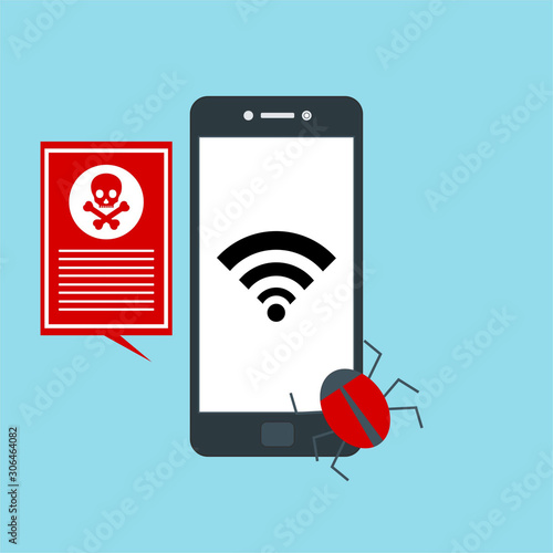Free Download Hacking phishing attack. Flat vector illustration of Virus notification on the smartphone and hack protection system for web banners, web sites, printed materials, etc. - GFXLoad