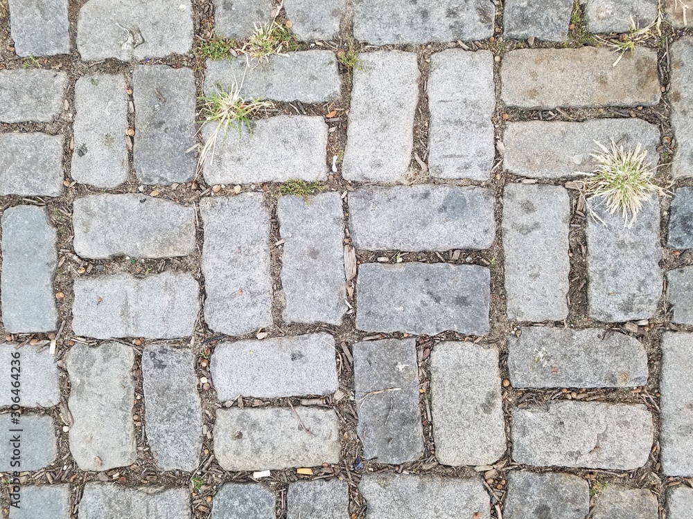Sidewalk of old gray cobblestone bricks Sidewalk of old gray cobblestone bricks