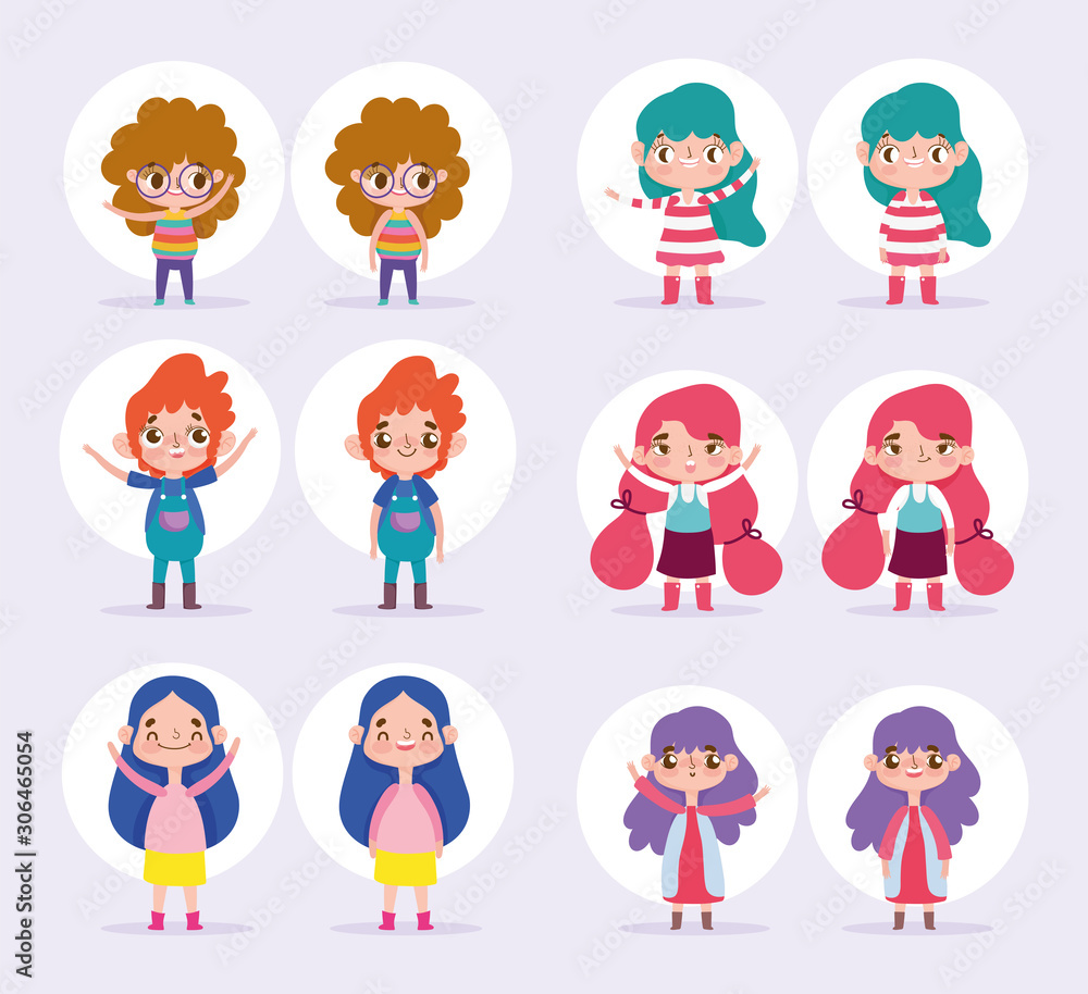 cartoon character animation boy and girls various poses and gesture