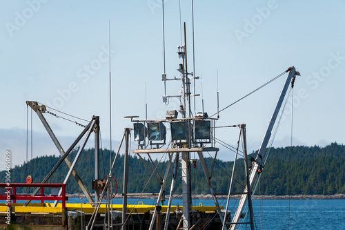 Lights on the mast of a trawler in Price Rupert, British Columbia, Canada