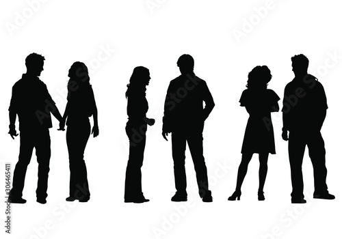 Vector silhouettes of men and women talking.