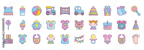 baby shower clothes toys accessories icons collection © Stockgiu