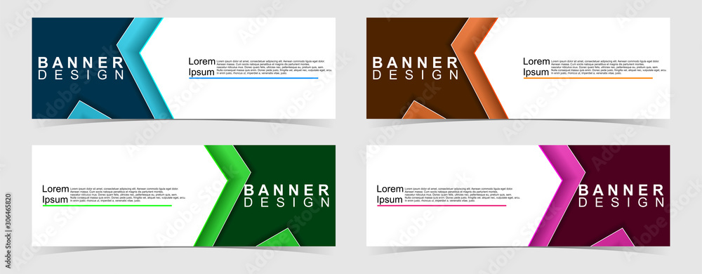 Set of abstract vector banners design. Collection of web banner template. modern template design for web, ads, flyer, poster with 4 different colors on grey background