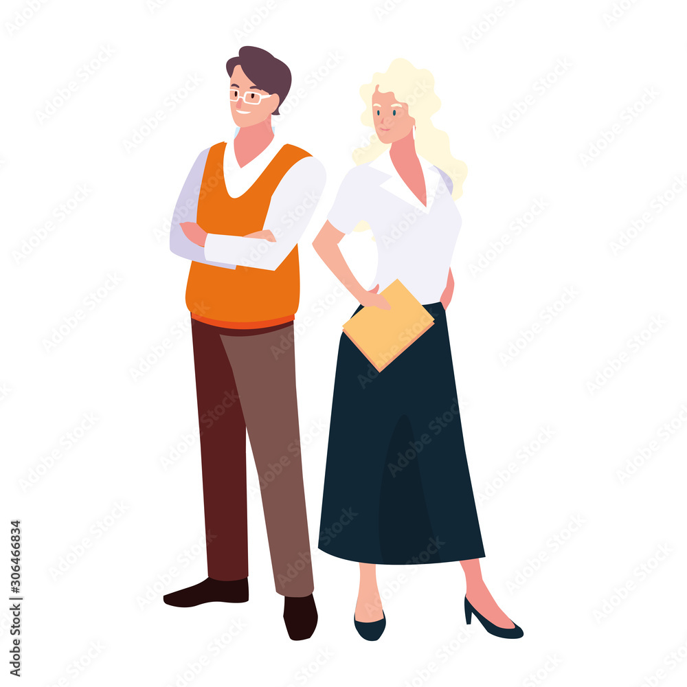 business couple standing on white background