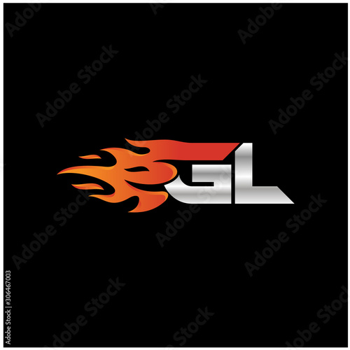 Initial Letter GL Logo Design with Fire Element