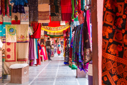 Jaipur, India, 11th January 2017 - A cloth market in Jaipur, Rajasthan, India