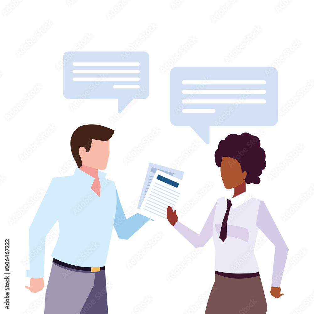 business couple with speech bubble on white background business couple with speech bubble on white background